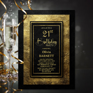 Stylish Black Gold 21st Birthday Party Invitation