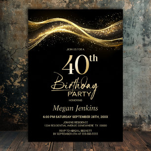 Stylish Black Gold 40th Birthday Party Invitation