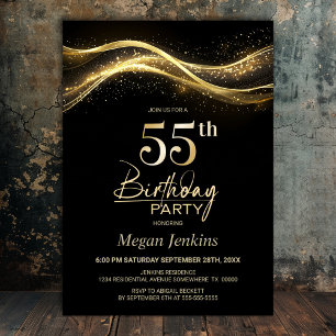 Stylish Black Gold 55th Birthday Party Invitation