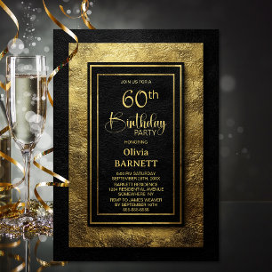 Stylish Black Gold 60th Birthday Party Invitation