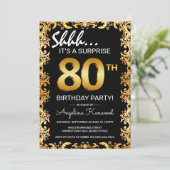 Stylish Black & Gold 80th Surprise Birthday Party Invitation (Standing Front)