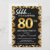 Stylish Black & Gold 80th Surprise Birthday Party Invitation (Front)