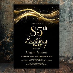 Stylish Black Gold 85th Birthday Party Invitation