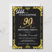 Stylish Black & Gold 90th Surprise Birthday Party