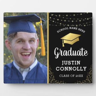 Stylish Black & Gold Class of 2025 Graduate Photo Plaque