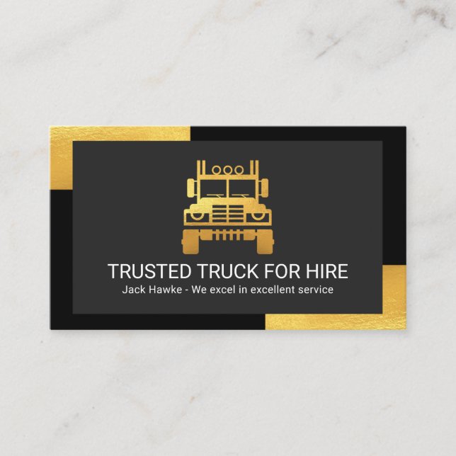 Stylish Black Gold Corners Trucker Business Card (Front)
