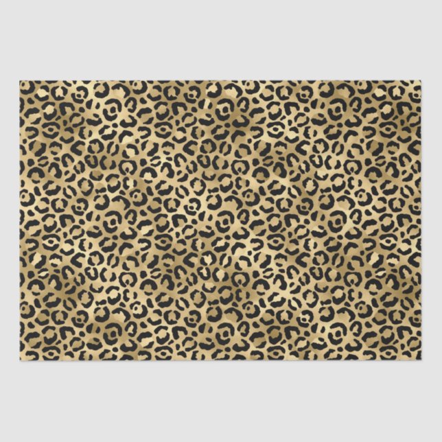 Stylish Black & Gold Foil Leopard Spots Safari Tissue Paper (Front)