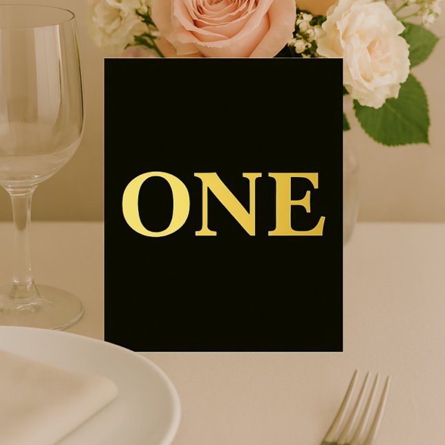 Stylish Black & Gold Foil Reception Table Sign Foil Holiday Card (Creator Uploaded)