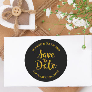 Stylish Black Gold Foil Save the Date Wedding Classic Round Sticker