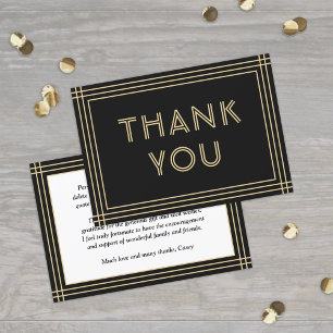 Stylish Black & Gold Frame with Classic Typography Thank You Card