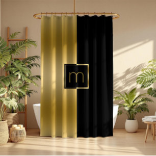 Stylish Black & Gold Geometric Design Shower Curtain