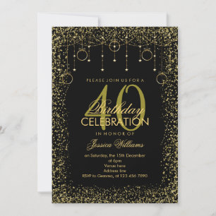 Stylish Black & Gold Glitter Decoration Birthday Invitation