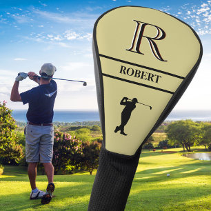 Stylish Black & Gold Golfer Custom Monogram Name  Golf Head Cover