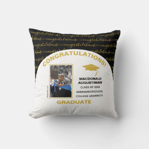 Stylish Black Gold Graduate Photo Cushion