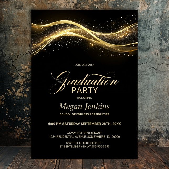 Stylish Black Gold Graduation Party Invitation (Creator Uploaded)