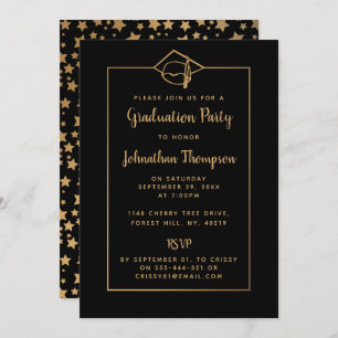 Stylish Black & Gold Graduation Party Invitations
