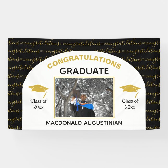 Stylish Black Gold Graduation Photo Banner (Horizontal)