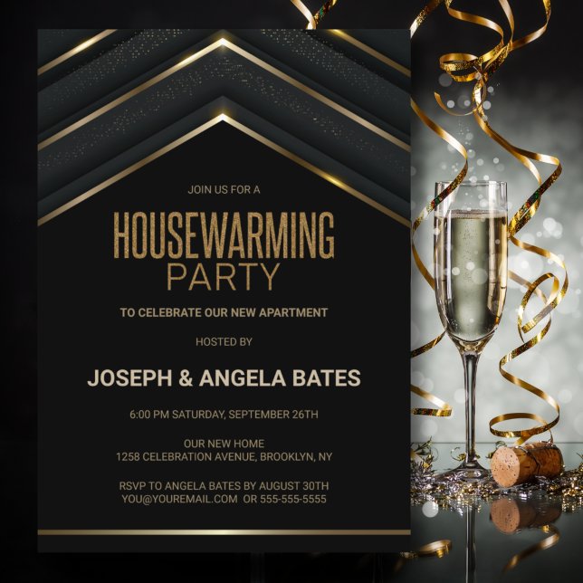 Stylish Black Gold Housewarming Party Invitation (Creator Uploaded)