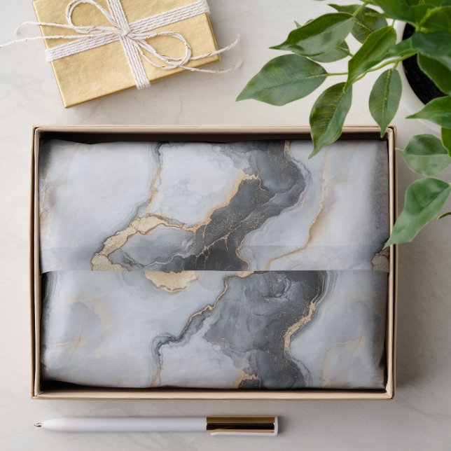 Stylish Black & Gold Marble Pattern Tissue Paper (Gift)