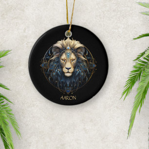 Stylish Black Gold Modern Lion Star Sign Leo Ceramic Ornament