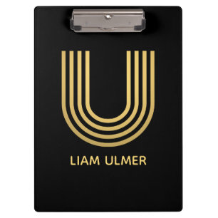 Stylish Black & Gold Monogram Clipboard