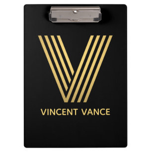 Stylish Black & Gold Monogram Clipboard