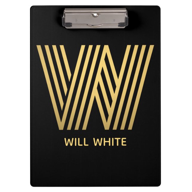 Stylish Black & Gold Monogram Clipboard (Front)