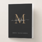 Stylish Black Gold Monogram Initial Script Name