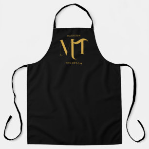 Stylish Black & Gold Monogram Initials Letters  Apron