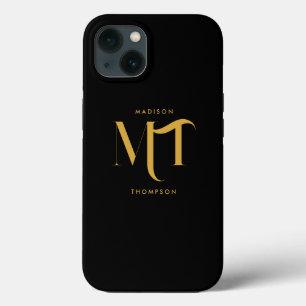 Stylish Black & Gold Monogram Initials Letters iPhone 13 Case