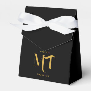 Stylish Black & Gold Monogram Initials Letters Favour Box