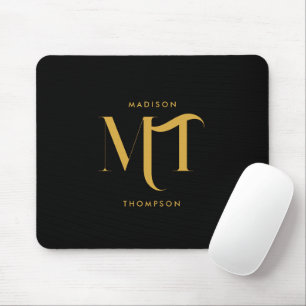 Stylish Black & Gold Monogram Initials Letters Mouse Pad