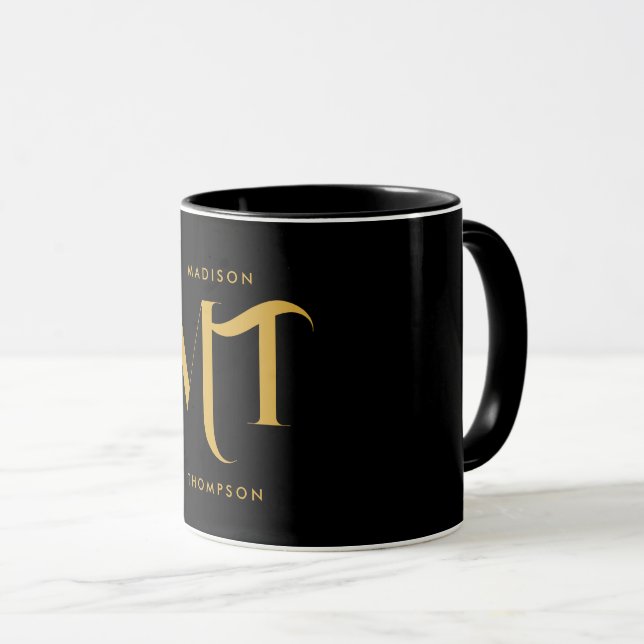 Stylish Black & Gold Monogram Initials Letters  Mug (Front Right)