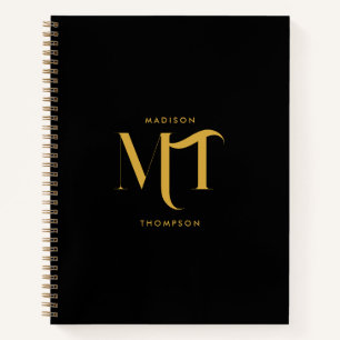 Stylish Black & Gold Monogram Initials Letters Notebook