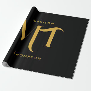 Stylish Black & Gold Monogram Initials Letters  Wrapping Paper