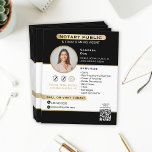 Stylish Black Gold Notary Photo QR Code Marketing Flyer<br><div class="desc">This professional notary flyer is a simple solution for your marketing needs. The elegant black and gold flyer is easy to customise and includes your business contact information as well as contact information as well as a call-to-action to urge your customers to book with you! The modern minimal design features...</div>
