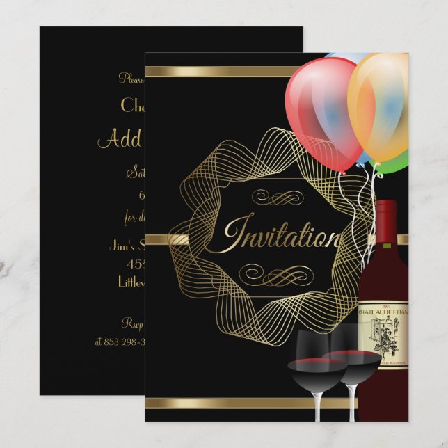 Stylish Black & Gold Party Event Invitation (Front/Back)