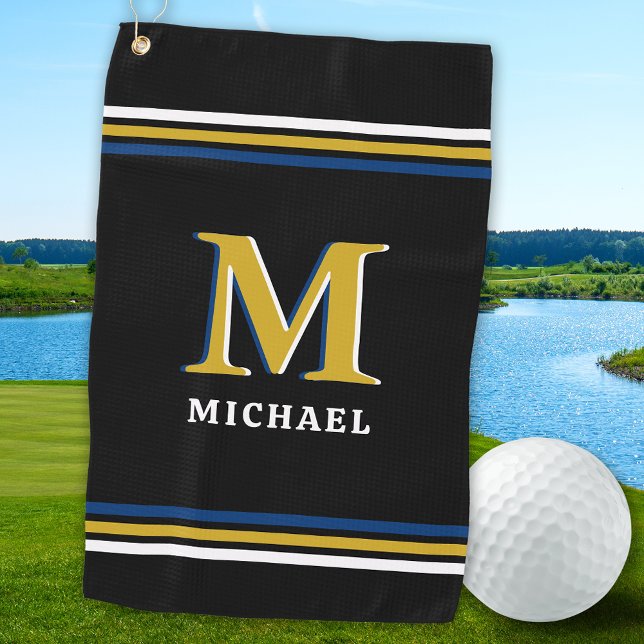 Stylish Black Gold Personalised Golfer Monogram  Golf Towel (Creator Uploaded)