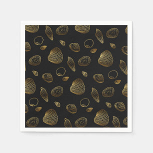 Stylish Black Gold Seashells Pattern Napkin