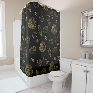 Stylish Black Gold Seashells Pattern Shower Curtain