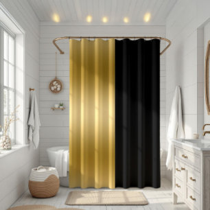 Stylish Black & Gold Split Screen Geometric Design Shower Curtain