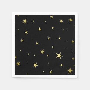 Stylish Black Gold Stars Napkin