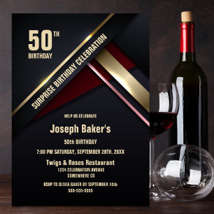 Stylish Black Gold Surprise 50th Birthday Party Invitation