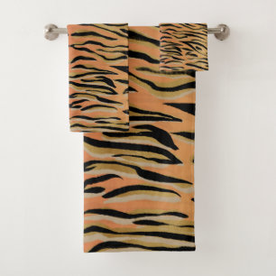 Stylish Black Gold Tiger Animal Print Bath Towel Set