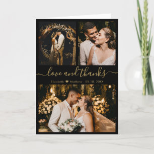 Stylish Black Gold Wedding Photo Collage Thank You Card