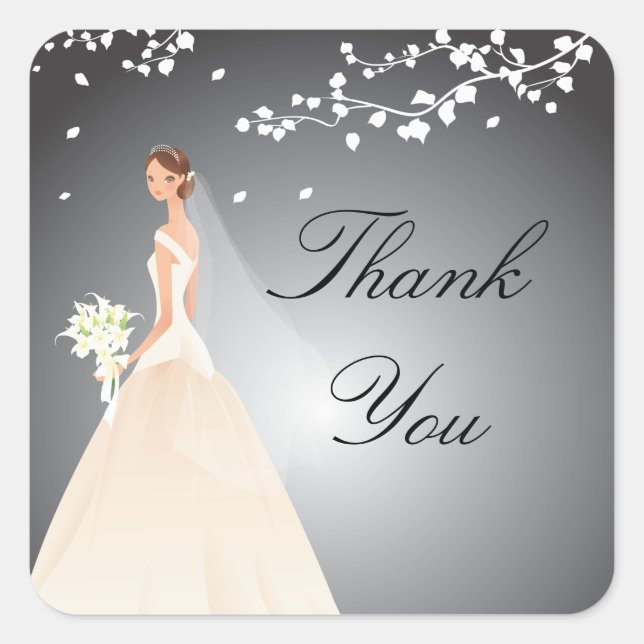Stylish Black & Grey Bride Bridal Shower Square Sticker (Front)