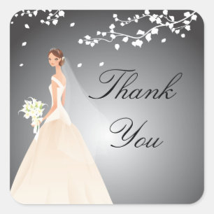 Stylish Black & Grey Bride Bridal Shower Square Sticker