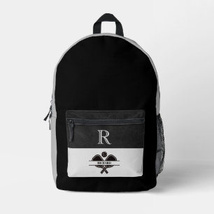 Stylish Black Grey Pickleball Design Monogram Name Printed Backpack