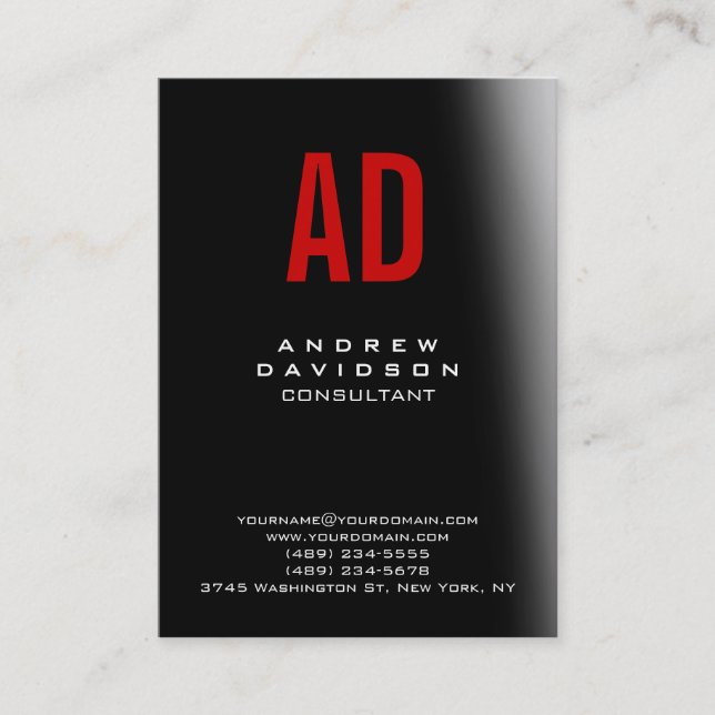 Stylish Black Grey Red Monogram Chic Business Card (Front)