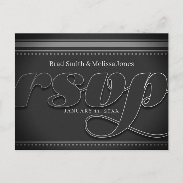 Stylish Black Grey Silver RSVP Postcard (Front)